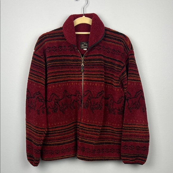 Alps vintage zip up collared horse fleece jacket size large made in USA - Picture 1 of 8